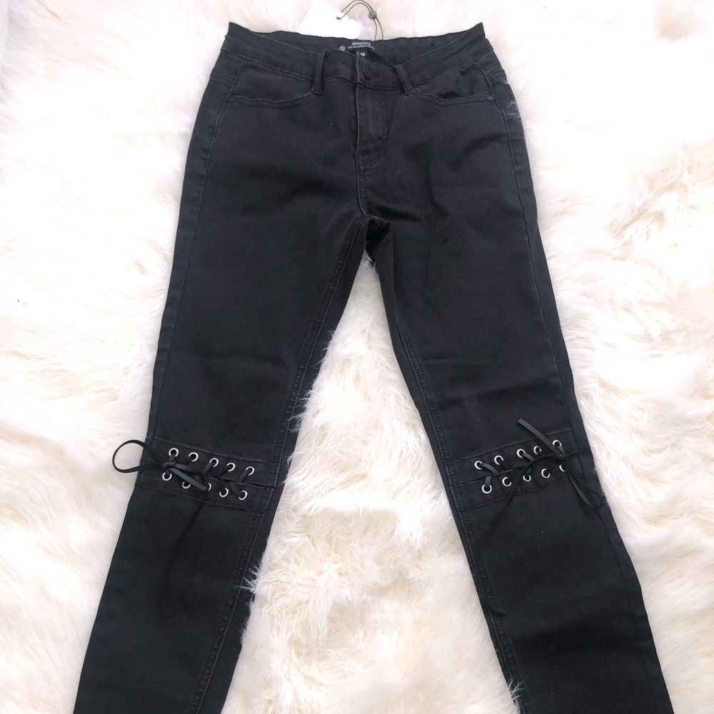 Black high waisted laced knee jeans